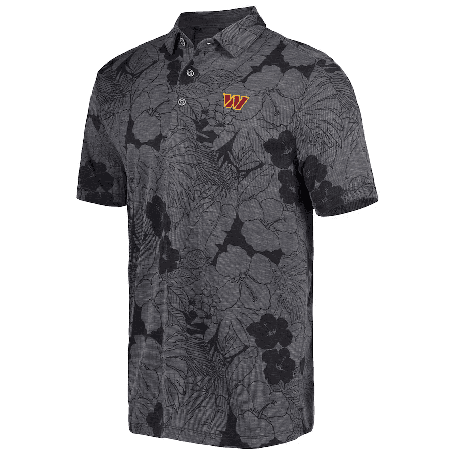 Washington Commanders Men Polo Shirt Floral Flowers Pattern Printed - Black