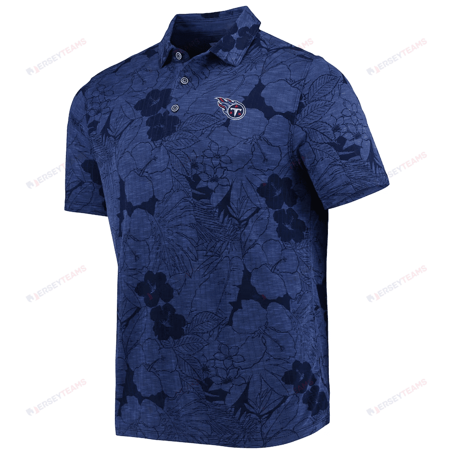 Tennessee Titans Men Polo Shirt Floral Flowers Pattern Printed - Navy