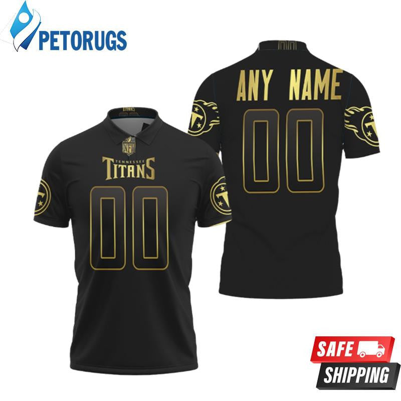 Tennessee Titans America Football Team Logo Black Golden Custom Name & Number Printed Polo Shirt
