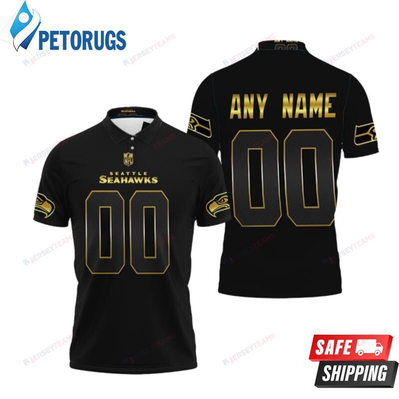 Seattle Seahawks American Football Team Black Golden Custom Name & Number Printed Polo Shirt