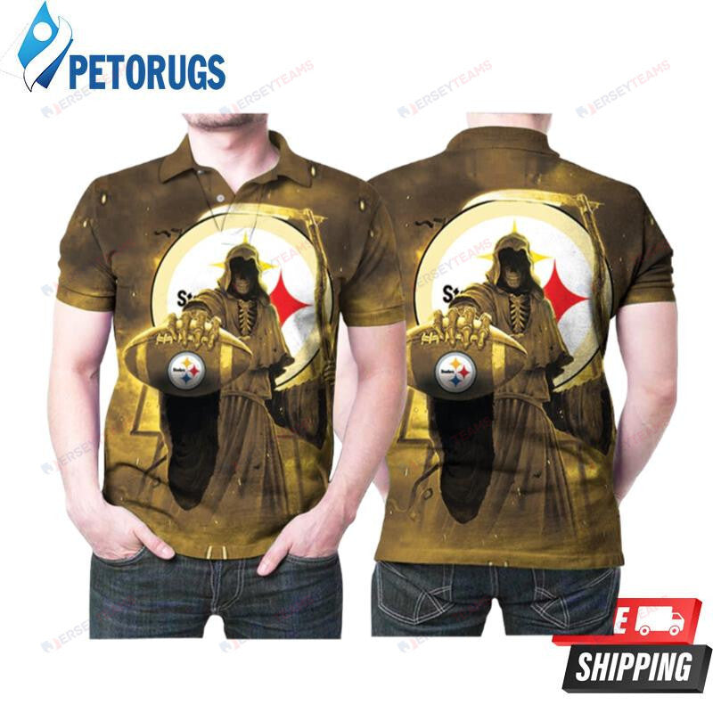 Pittsburgh Steelers America Football Team Logo Death God Printed Polo Shirt