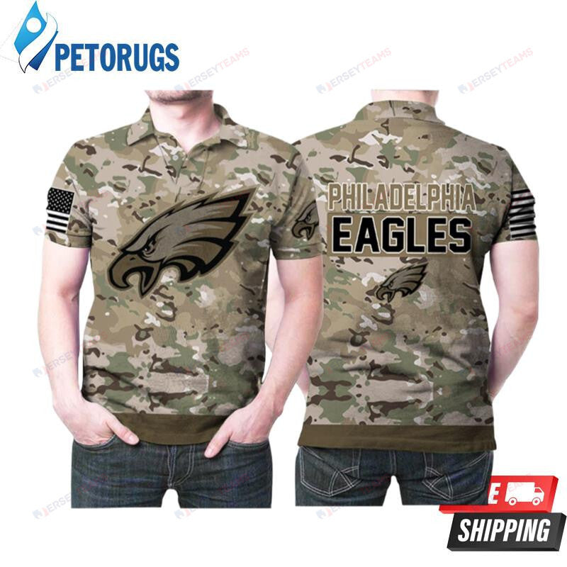 Philadelphia Eagles Camouflage Veteran American Flag Printed Polo Shirt