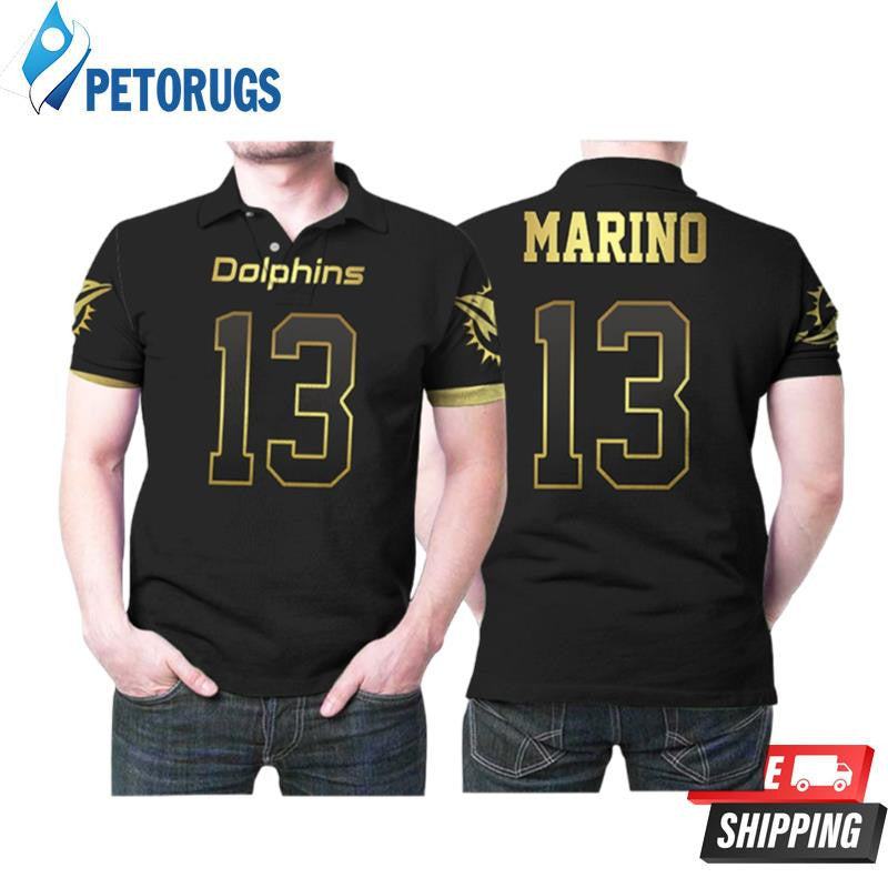 Miami Dolphins Dan Marino 13 American Football Team Black Golden Printed Polo Shirt