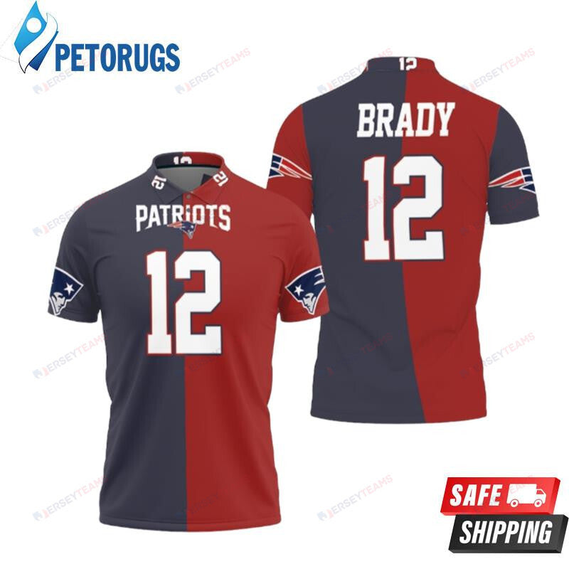 Tom Brady 12 New England Patriots Navy Red Two Tone Inspired Printed Polo Shirt