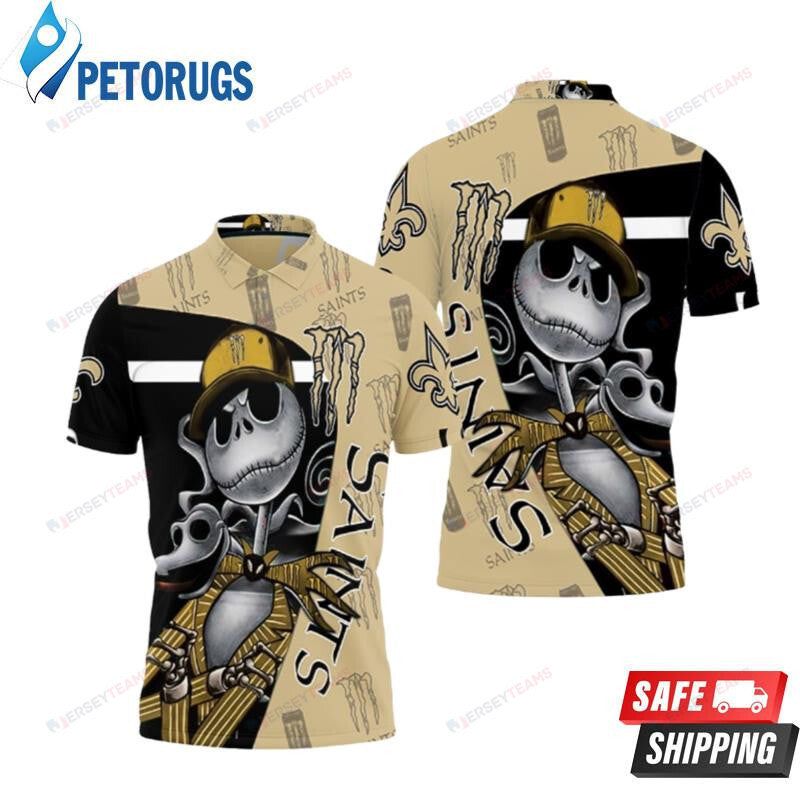 Jack Skellington Monster Energy Logo New Orleans Saints Printed Polo Shirt