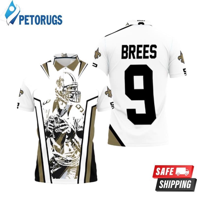 Drew Brees 9 New Orleans Saints Watercolor White Background Printed Polo Shirt