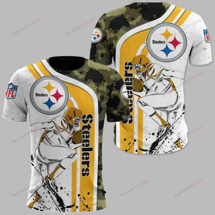 Pittsburgh Steelers Custom Name Number T-shirt - White Golden Camo