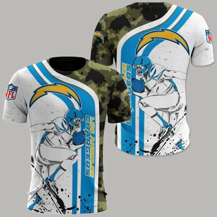 Los Angeles Chargers All Over Print T-Shirt - White Blue Camo