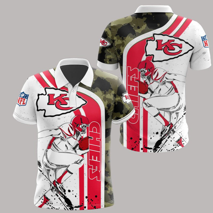 Kansas City Chiefs Printed Polo Shirt - White Red Camo
