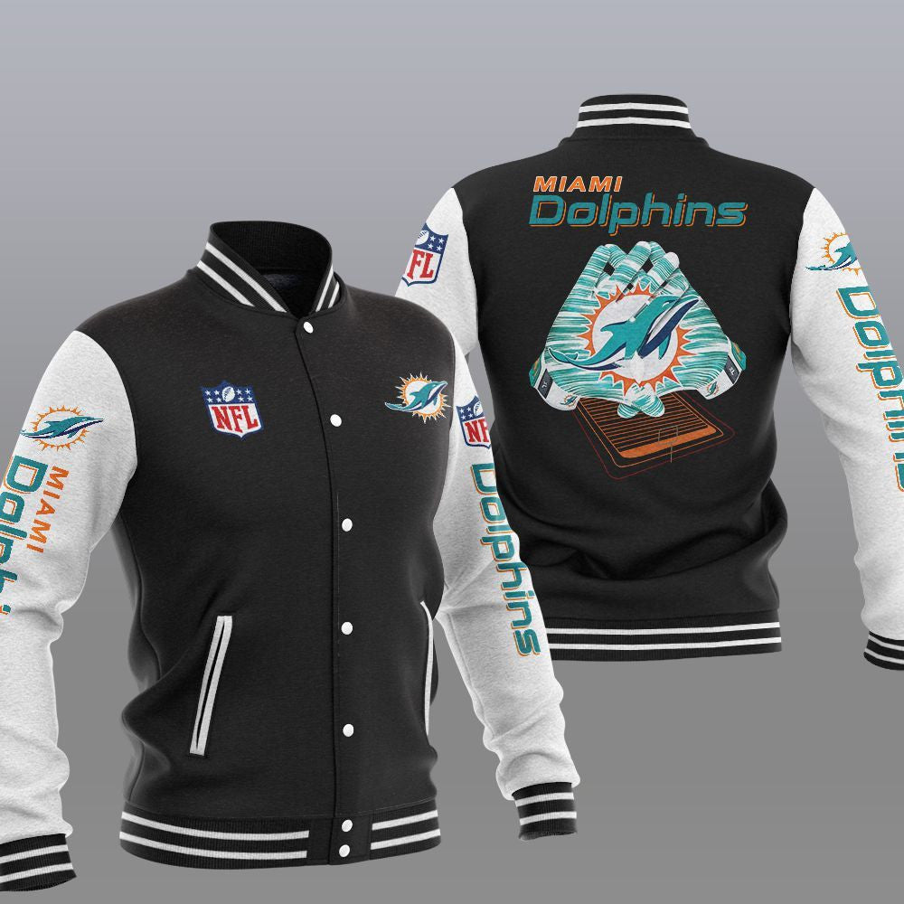 Miami Dolphins Black - AOP Varsity Jacket - All-Over-Printed Jacket