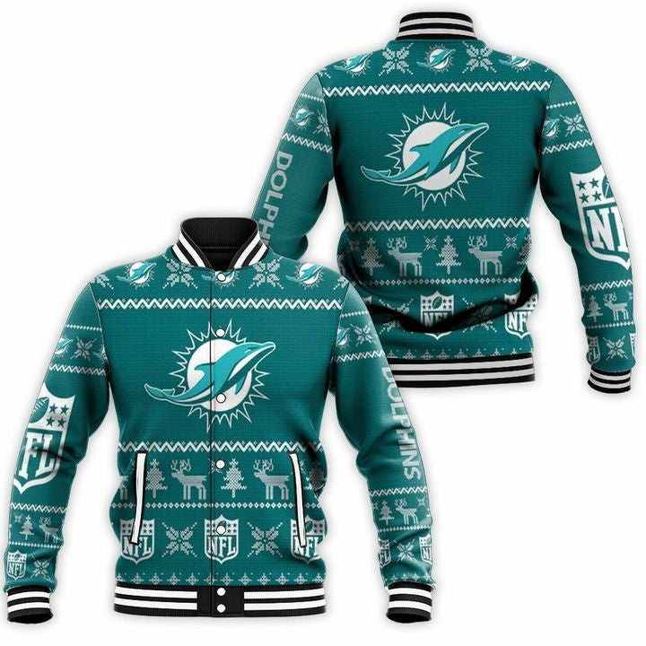 Miami Dolphins Aqua - AOP Varsity Jacket - All-Over-Printed Jacket