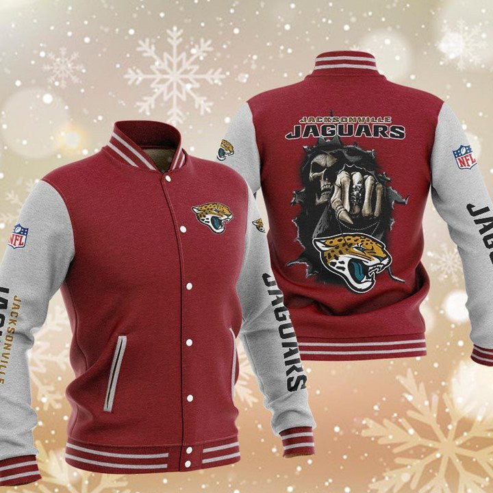 Jacksonville Jaguars Red Skull - AOP Varsity Jacket - All-Over-Printed Jacket