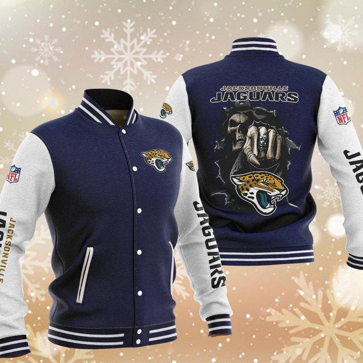 Jacksonville Jaguars Navy Skull - AOP Varsity Jacket - All-Over-Printed Jacket