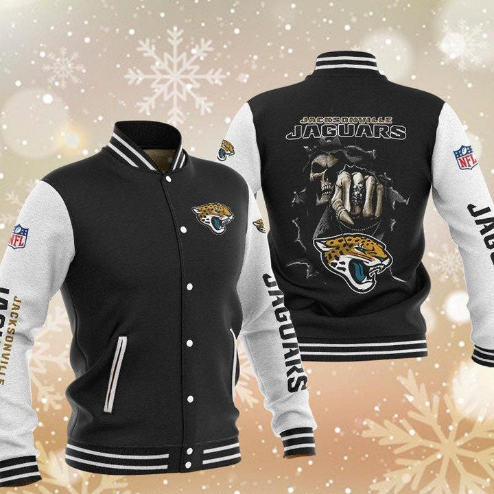 Jacksonville Jaguars Black Skull - AOP Varsity Jacket - All-Over-Printed Jacket