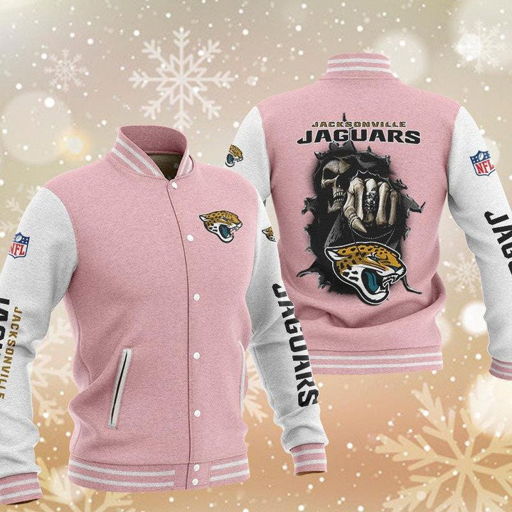 Jacksonville Jaguars Pink Skull - AOP Varsity Jacket - All-Over-Printed Jacket