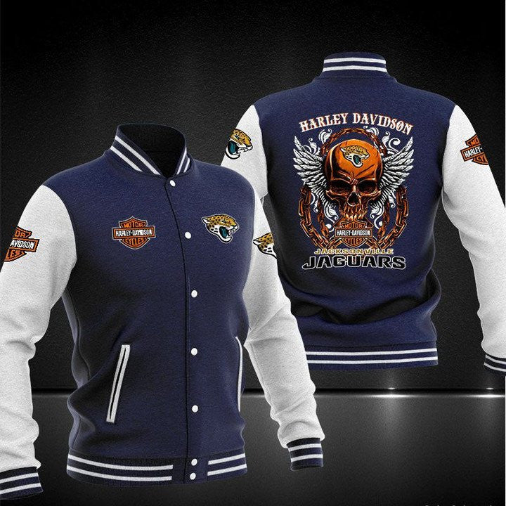 Jacksonville Jaguars Navy Skull - AOP Varsity Jacket - All-Over-Printed Jacket