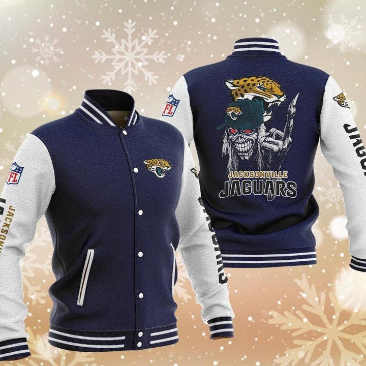 Jacksonville Jaguars Iron Maiden Navy - AOP Varsity Jacket - All-Over-Printed Jacket