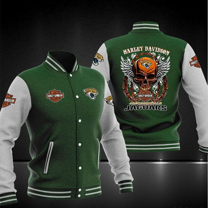 Jacksonville Jaguars Green Skull - AOP Varsity Jacket - All-Over-Printed Jacket
