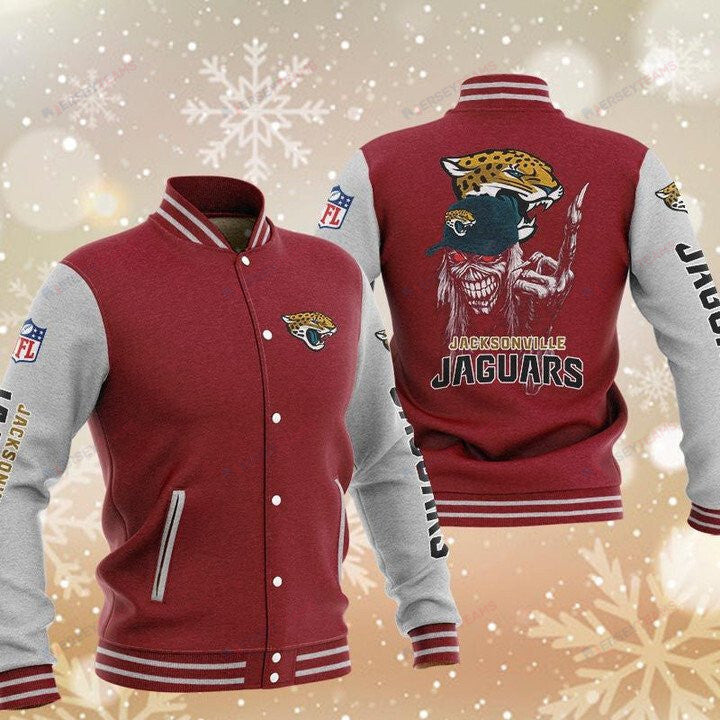 Jacksonville Jaguars Iron Maiden Red - AOP Varsity Jacket - All-Over-Printed Jacket
