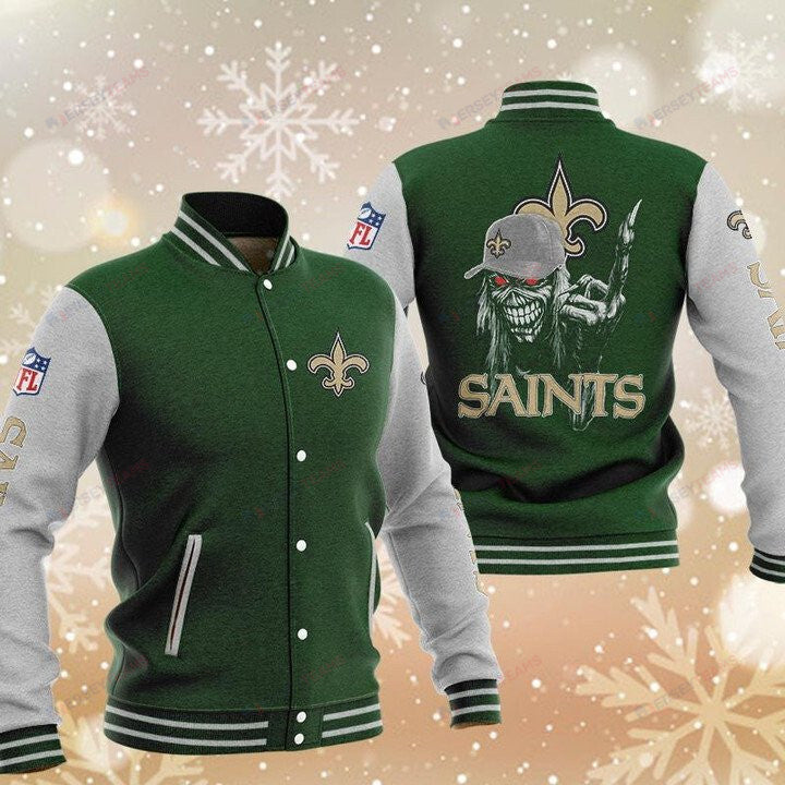 New Orleans Saints Green Grey Iron Maiden - AOP Varsity Jacket - All-Over-Printed Jacket