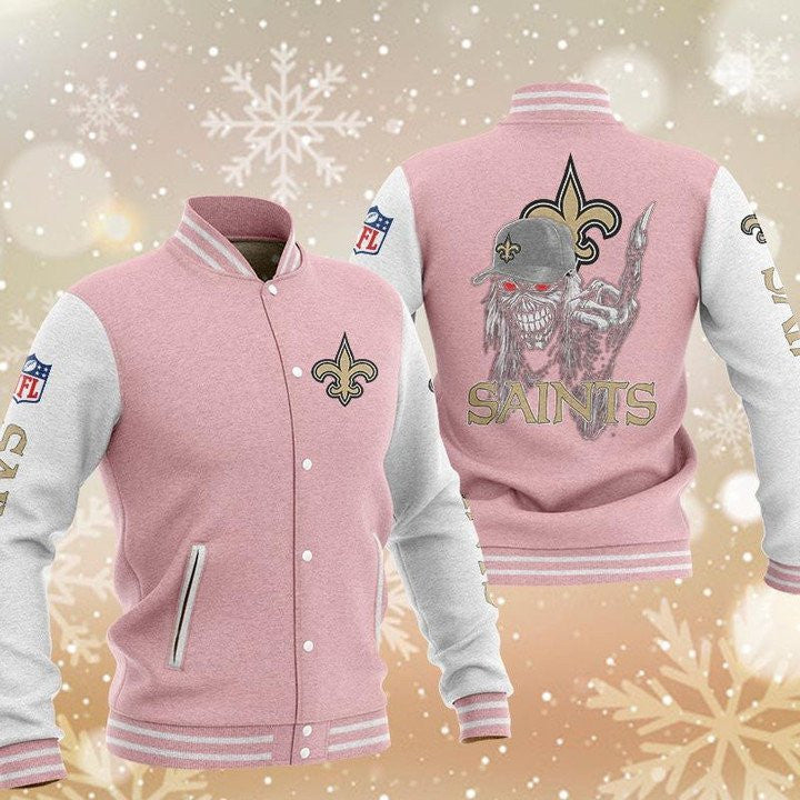 New Orleans Saints Pink Grey Iron Maiden - AOP Varsity Jacket - All-Over-Printed Jacket