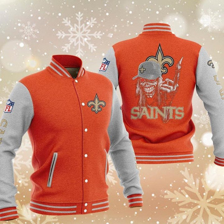 New Orleans Saints Orange Grey Iron Maiden - AOP Varsity Jacket - All-Over-Printed Jacket