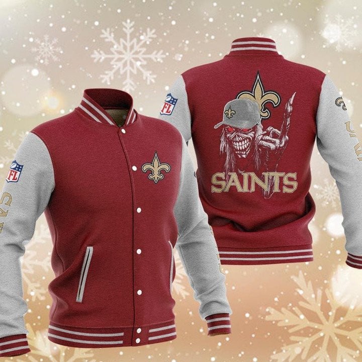 New Orleans Saints Red Grey Iron Maiden - AOP Varsity Jacket - All-Over-Printed Jacket