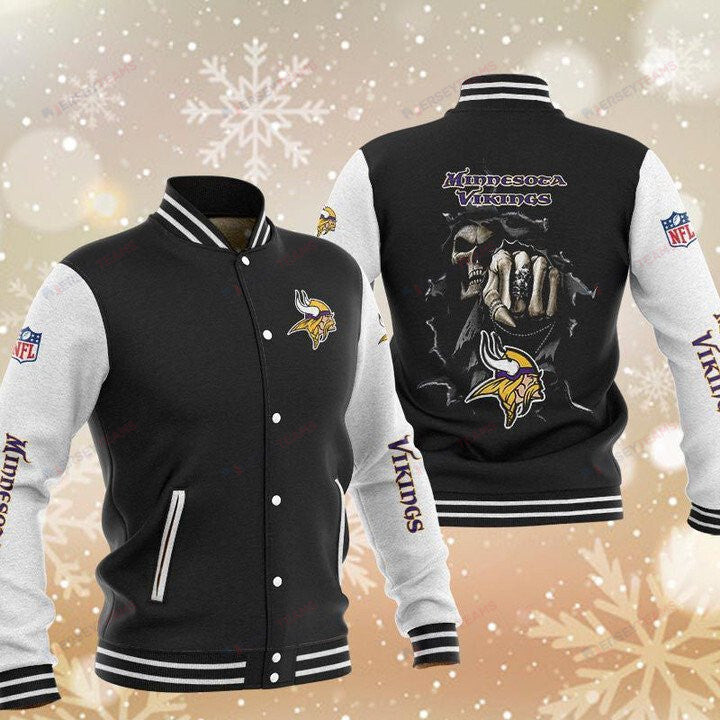 Minnesota Vikings Black Hades - AOP Varsity Jacket - All-Over-Printed Jacket