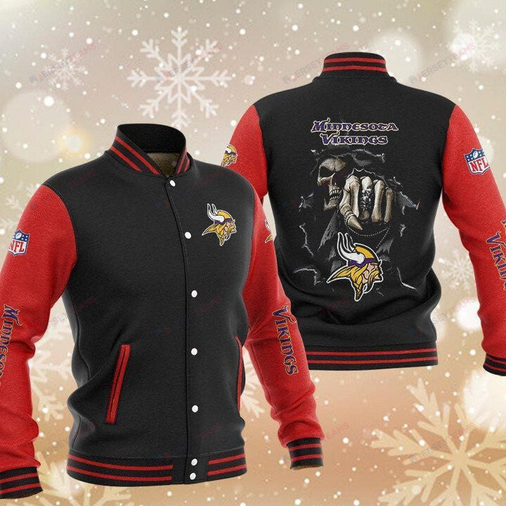 Minnesota Vikings Black Red Hades - AOP Varsity Jacket - All-Over-Printed Jacket