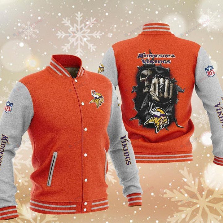 Minnesota Vikings Orange Grey Hades - AOP Varsity Jacket - All-Over-Printed Jacket