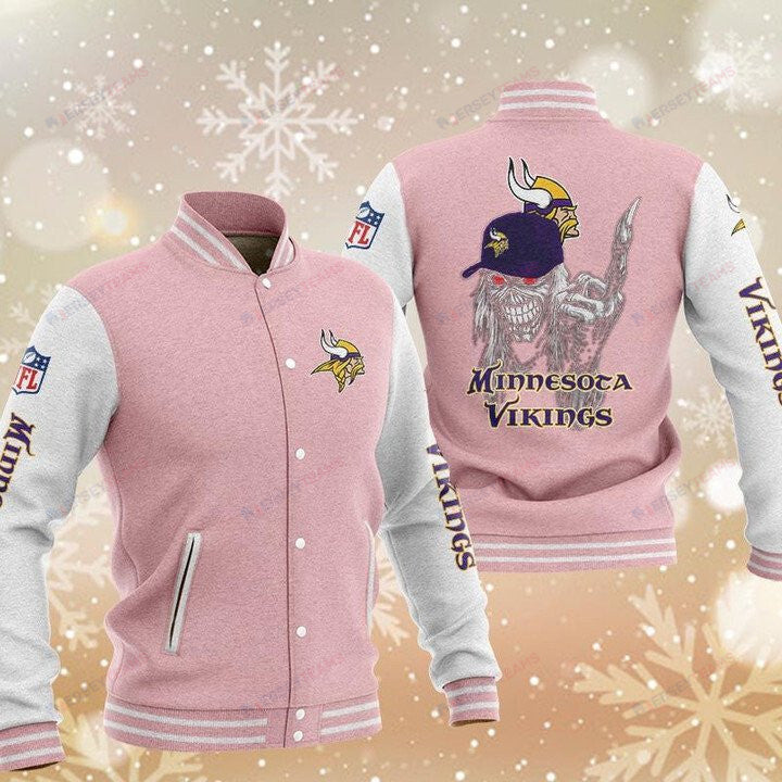 Minnesota Vikings Pink Grey Iron Maiden - AOP Varsity Jacket - All-Over-Printed Jacket