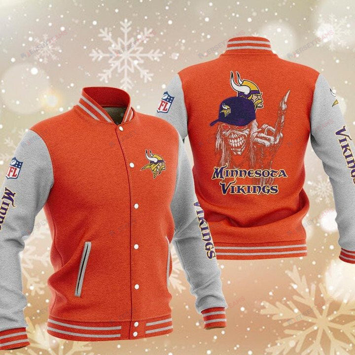 Minnesota Vikings Orange Grey Iron Maiden - AOP Varsity Jacket - All-Over-Printed Jacket