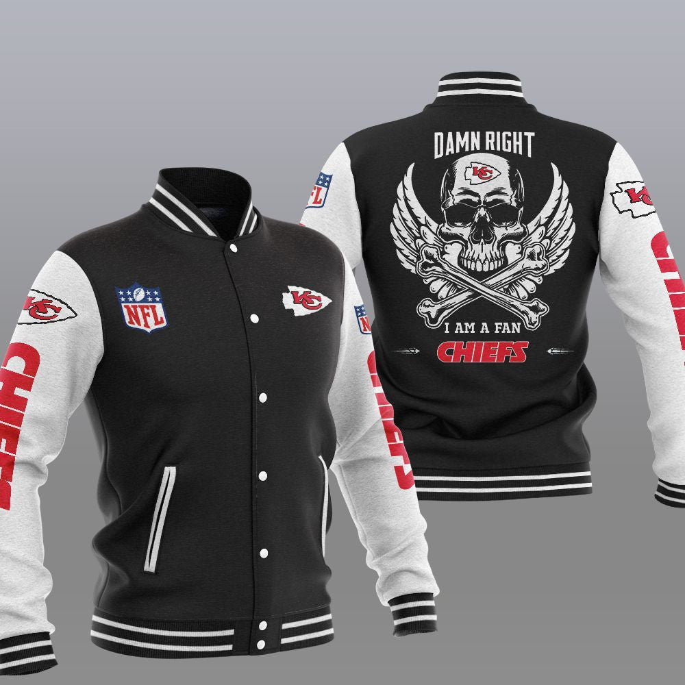 Kansas City Chiefs Black Skull - AOP Varsity Jacket - All-Over-Printed Jacket