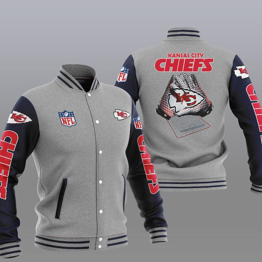 Kansas City Chiefs Grey Dark Blue - AOP Varsity Jacket - All-Over-Printed Jacket