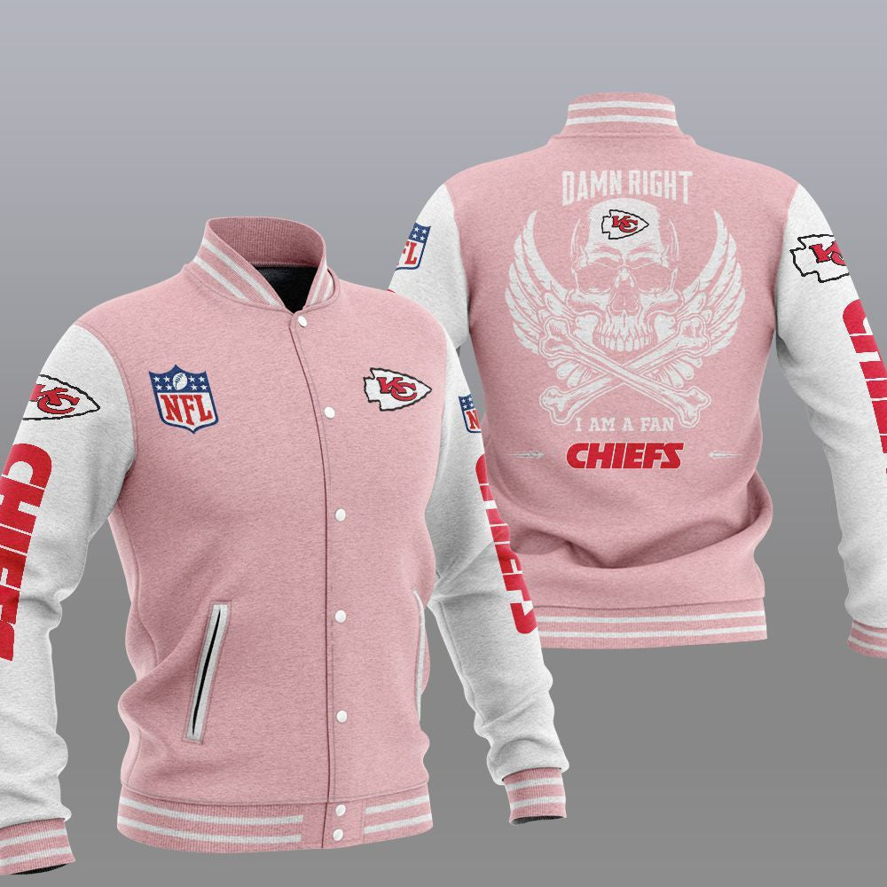 Kansas City Chiefs Pink Skull - AOP Varsity Jacket - All-Over-Printed Jacket