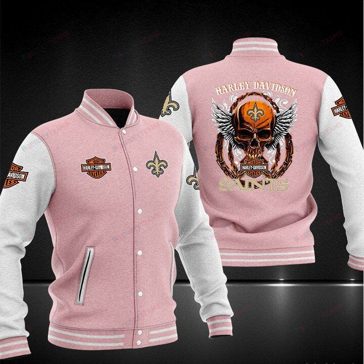 New Orleans Saints Pink Grey Davidson - AOP Varsity Jacket - All-Over-Printed Jacket