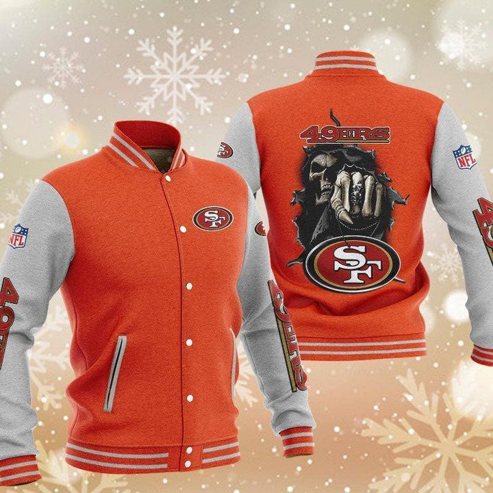 San Francisco 49ers Skull Boxing Orange Grey - AOP Varsity Jacket - All-Over-Printed Jacket