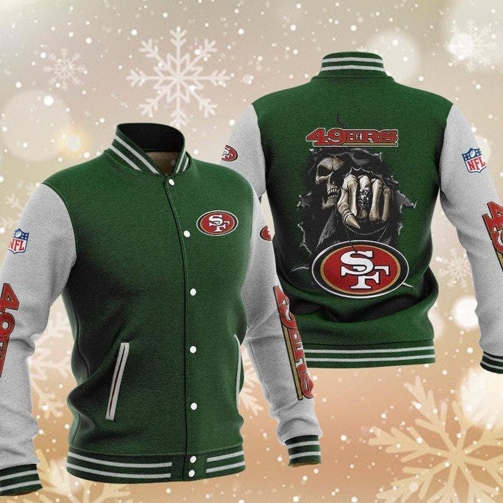San Francisco 49ers Skull Boxing Green Grey - AOP Varsity Jacket - All-Over-Printed Jacket