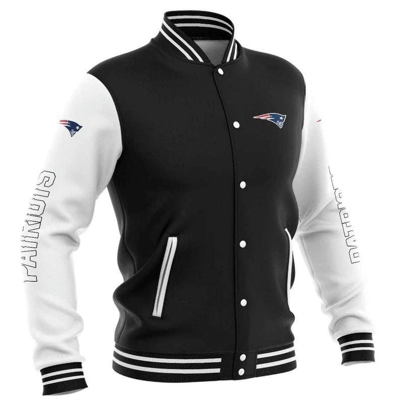 New England Patriots Black White Basic - AOP Varsity Jacket - All-Over-Printed Jacket