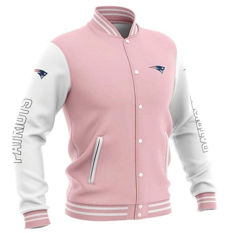 New England Patriots Pink White Basic - AOP Varsity Jacket - All-Over-Printed Jacket