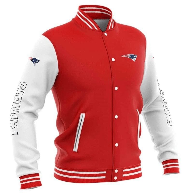 New England Patriots Red White Basic - AOP Varsity Jacket - All-Over-Printed Jacket