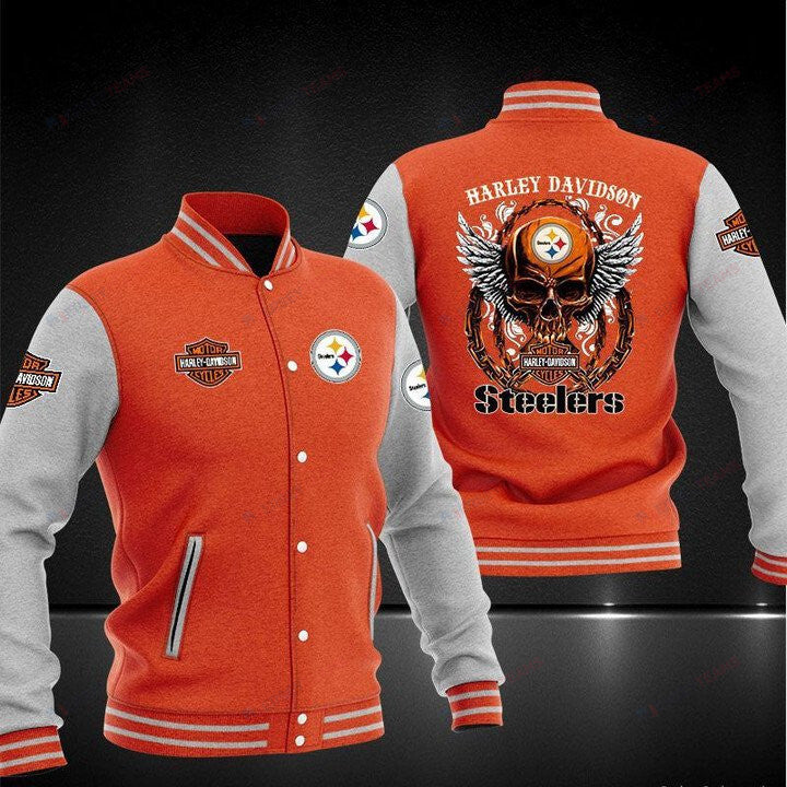Pittsburgh Steelers Harley Davidson Orange Grey - AOP Varsity Jacket - All-Over-Printed Jacket