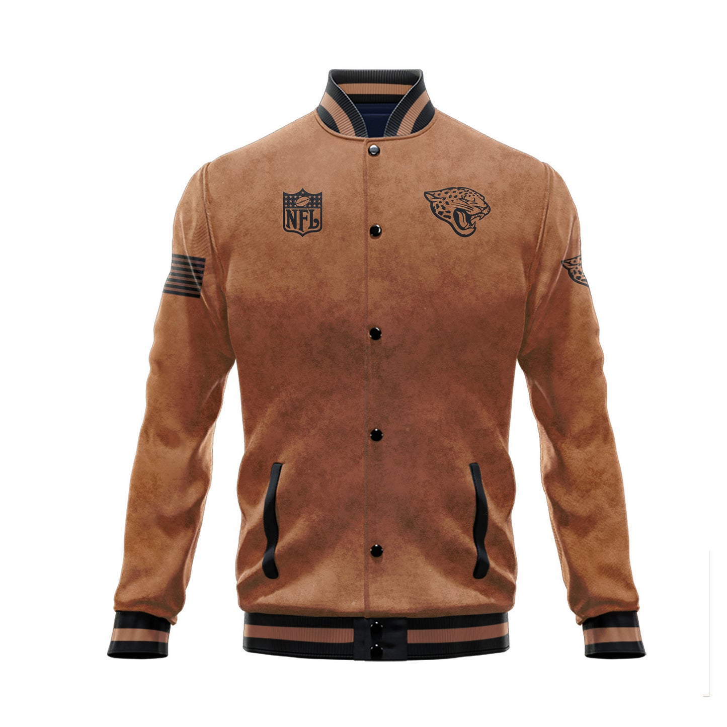 Jacksonville Jaguars 2023 Salute To Service Club Baseball Jacket Varsity Jacket - Brown - All-Over-Printed Jacket