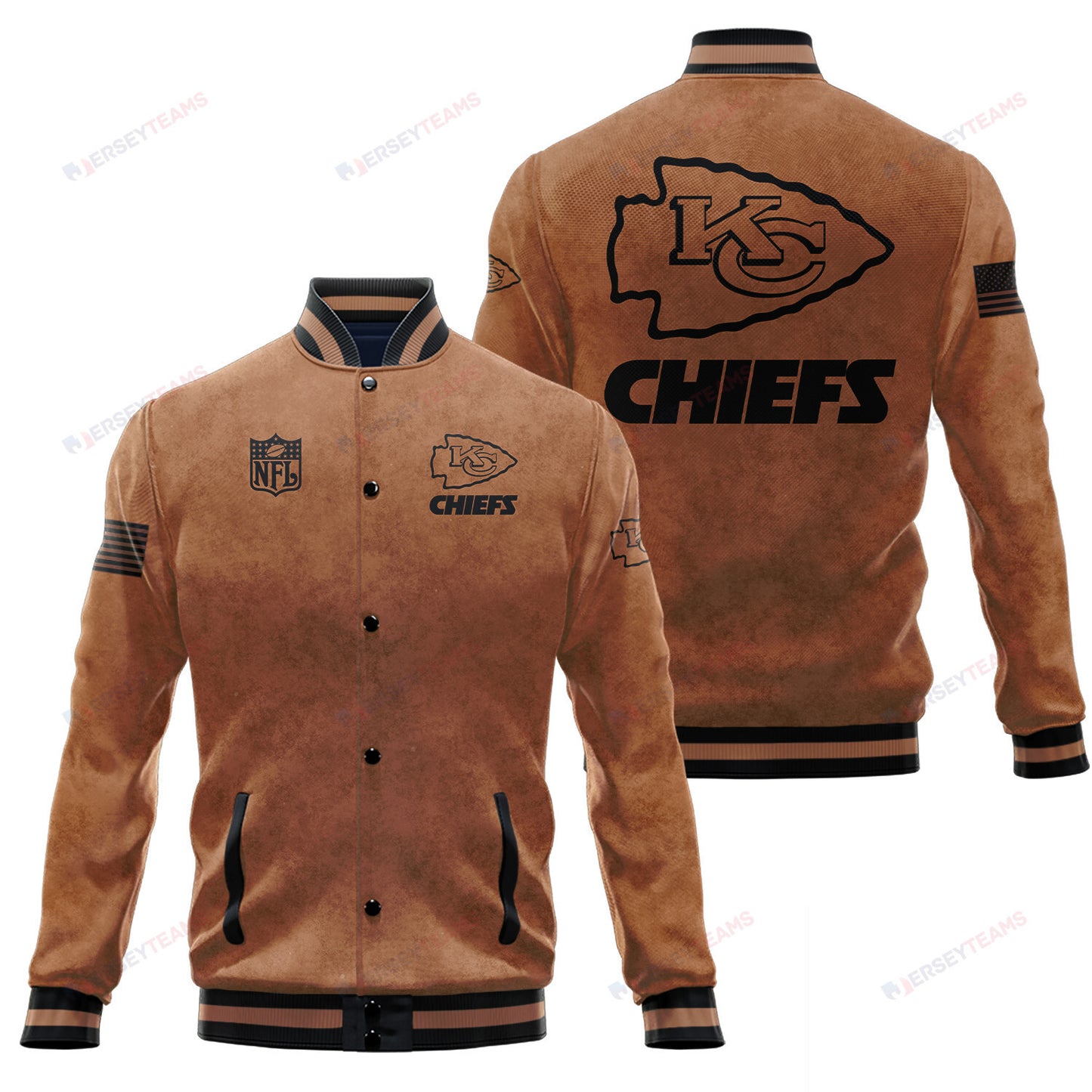 Kansas City Chiefs 2023 Salute To Service Club Baseball Jacket Varsity Jacket - Brown - All-Over-Printed Jacket