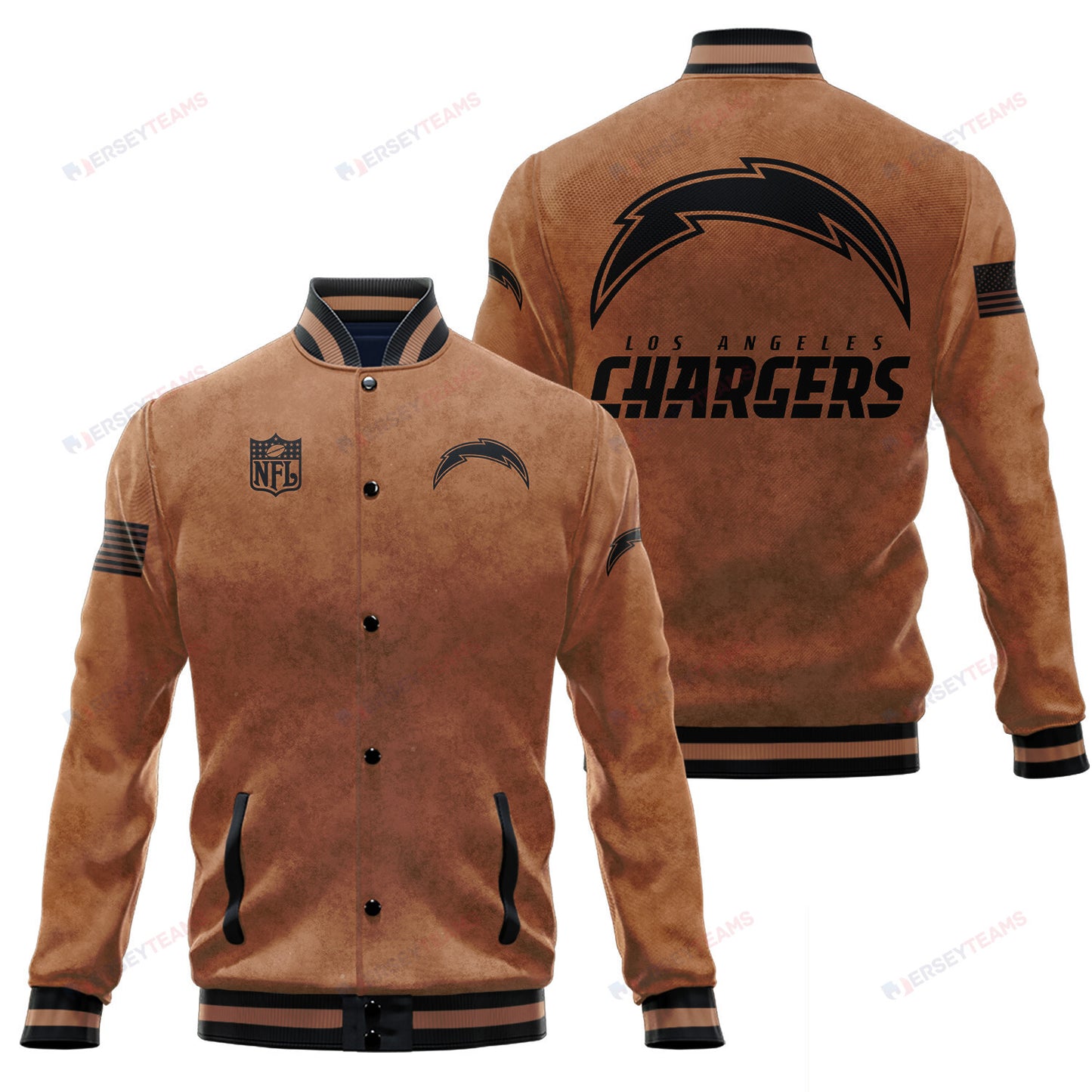 Los Angeles Chargers 2023 Salute To Service Club Baseball Jacket Varsity Jacket - Brown - All-Over-Printed Jacket