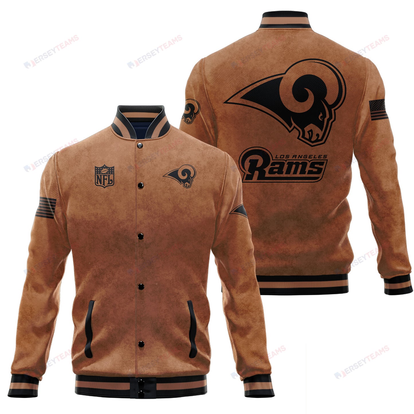 Los Angeles Rams 2023 Salute To Service Club Baseball Jacket Varsity Jacket - Brown - All-Over-Printed Jacket