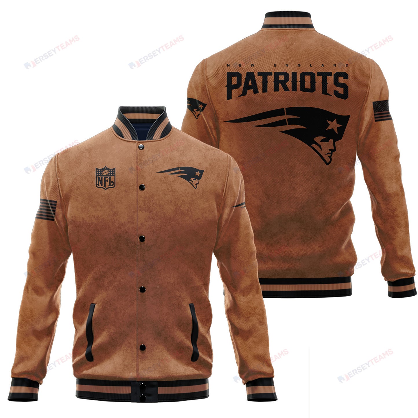 New England Patriots 2023 Salute To Service Club Baseball Jacket Varsity Jacket - Brown - All-Over-Printed Jacket