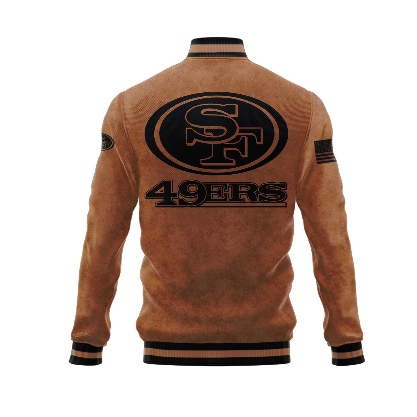 San Francisco 49ers 2023 Salute To Service Club Baseball Jacket Varsity Jacket - Brown - All-Over-Printed Jacket