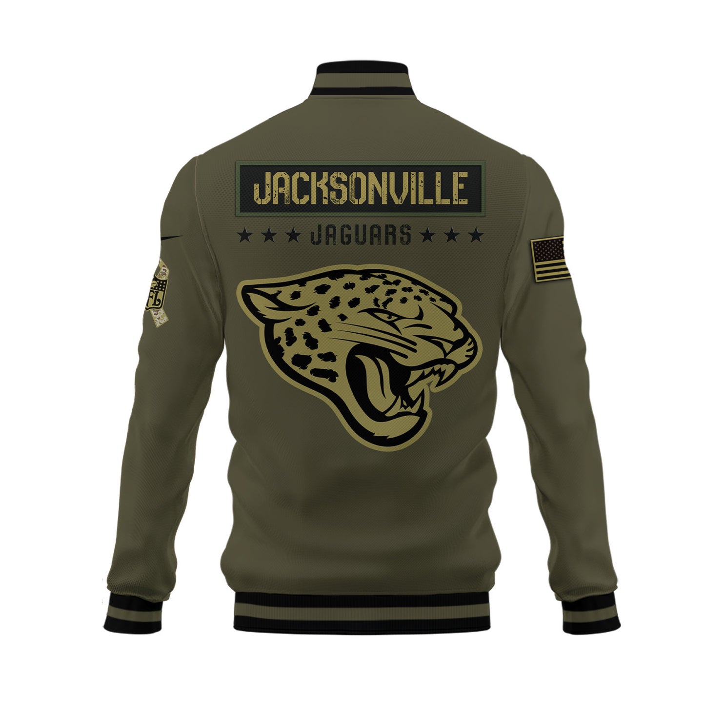 Jacksonville Jaguars 2023 Salute To Service Club Baseball Jacket Varsity Jacket - Green - All-Over-Printed Jacket