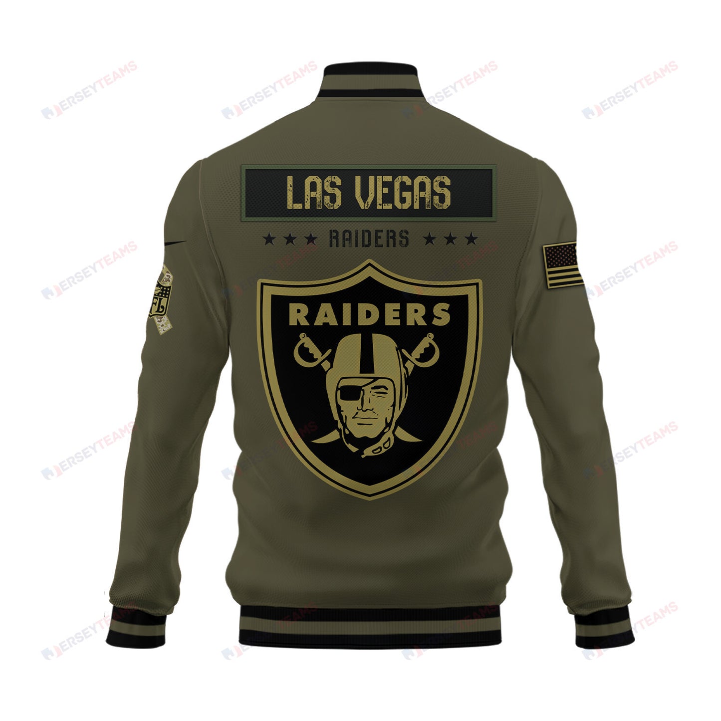 Las Vegas Raiders 2023 Salute To Service Club Baseball Jacket Varsity Jacket - Green - All-Over-Printed Jacket